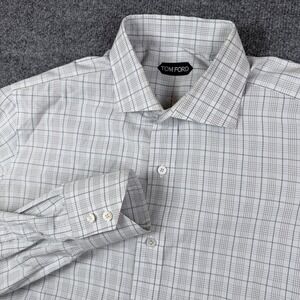 Tom Ford Shirt Mens 43 17 Large Gray Plaid Long Sleeve Button Up Made in Italy
